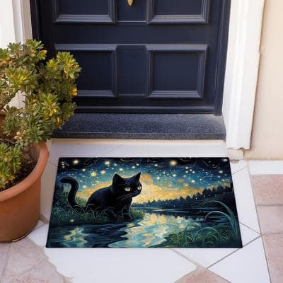 LightInthebox Painting Cat Doormat Floor Mats Washable Rugs Kitchen Mat Non-Slip Oil Proof Rug Indoor Outdoor Mat Bedroom Decor Bathroom Mat Entrance Rug