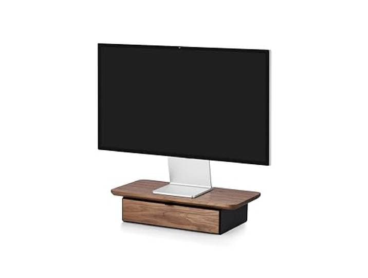 Oakywood - Houten Laptopstandaard - Monitorstandaard met Lade - Gemaakt van Echt Hout en Metaal, Minimalistisch Ontwerp, Gemaakt in de EU - Monitorstandaard, Bureau-Organizer - Walnoot - Zwart