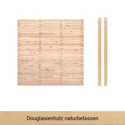 Zaun BM MASSIVHOLZ "Kurt Set 1", beige (ohne), H:180cm, Holzwerkstoff, Zaunelemente, 1 Zaunelement 180 x 180cm, 2 Pfosten, Kopf gerundet, Länge 190cm