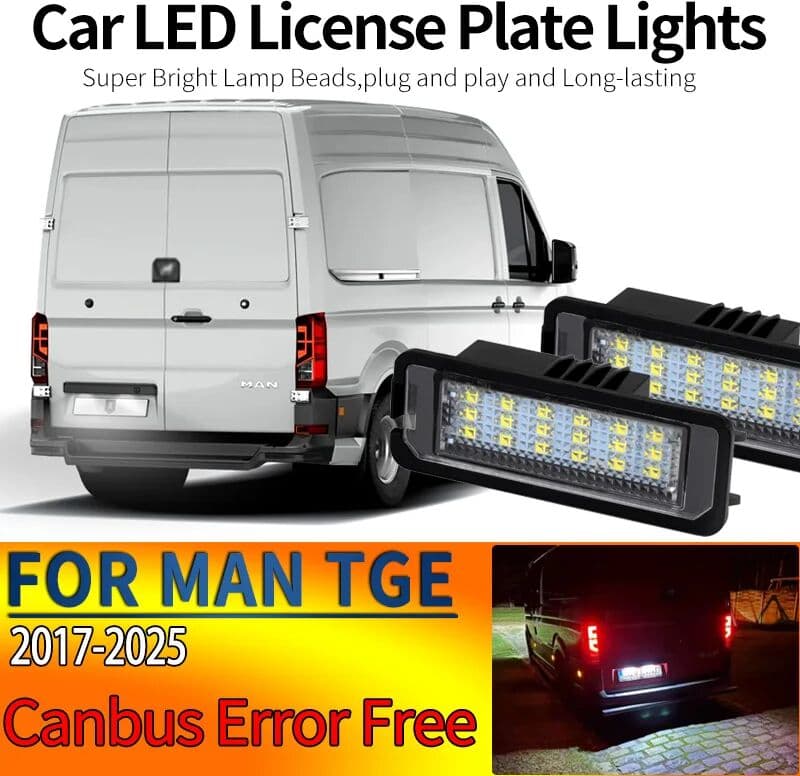 WTS 2Pcs LED Number License Plate Light White 12V For VW Crafter 2016 MAN TGE 2017-2025 Canbus Error Free Car Plate Lamp Assembly