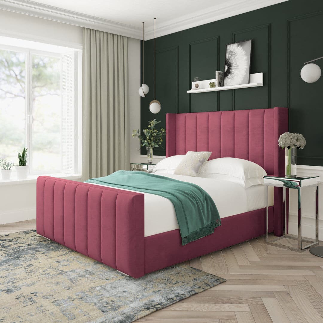 17 Stories Aspen Plush Velvet Upholstered Ottoman Bed Frame Maroon Single (3')