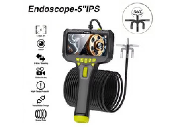 5,0 IPS-scherm, industriële endoscoop, 360° ° Tweezijdig scharnierend, Borescope, Inspectiekamera, Slangkamera, HD 1080P, IP67 Waterdicht, Semi-stijve kabel, LED-licht, Automotoren, Turbineblad,