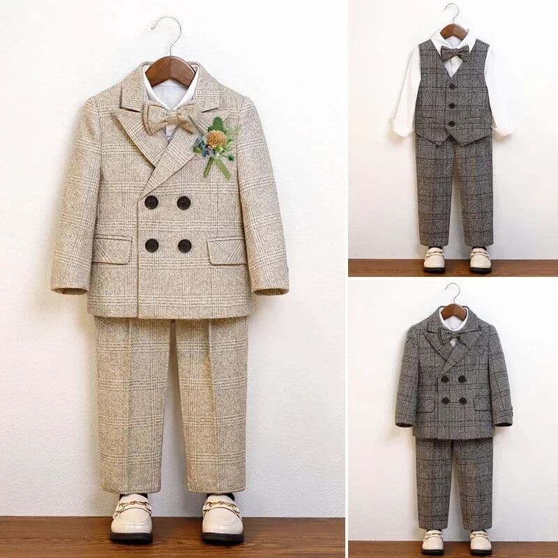 Still Cool Boys Suit for Wedding Thick Children Photograph Performance Costume Khaki Elegant Kids Birthday Party Tuxedo Formal Blazer Set