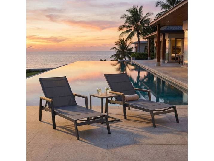 Loungeset AMBIENTE HAUS Liege 2er Set mit Tisch Alu grau , grau, B:203cm H:73cm T:50cm, Aluminium, Sitzmöbel-Sets, Loungeset