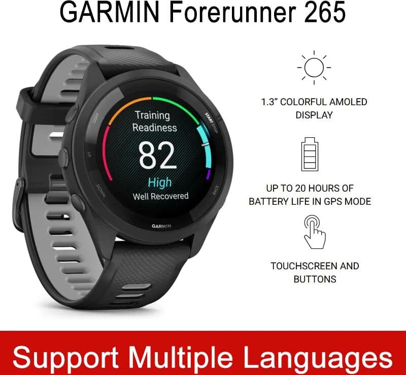 Garmin Forerunner 265 Running Smartwatch Built in GPS 13 Days Battery Life 1.3'' AMOLED Display Sleep Monitoring Fitness Tracker