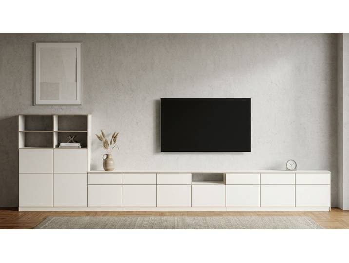 Breites TV-Lowboard - TV-Schrank mit vielen Optionen Premium Dekore Weiß Multiplex Kante