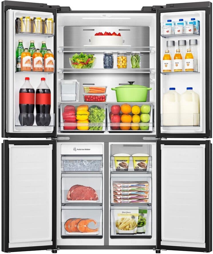 HISENSE Multi Door "RQ5P470SY", Energieeffizienz: D, silber (schwarz), Display außen, Kühlschränke, Wasser-/Eisspender, Multi Door