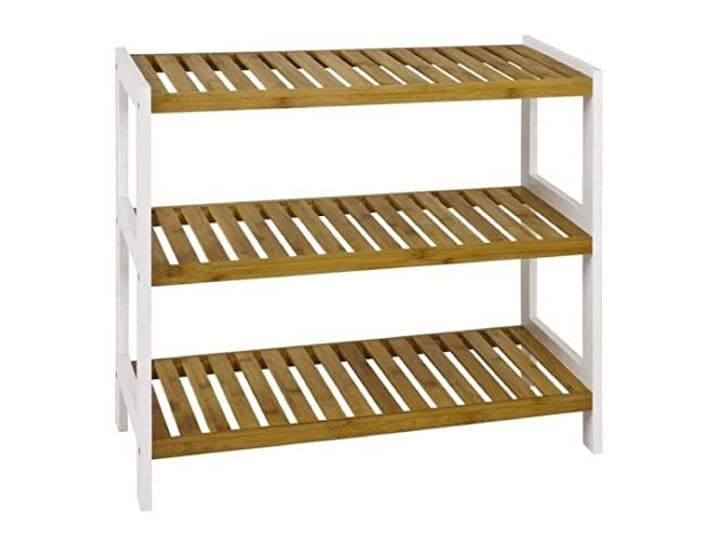 HAKU Schoenenrek bamboe en MDF-frame wit gelakt 3 bamboe legplanken naturel schoenenrek - Afmetingen: B 70 cm x H 55 cm x D 26 cm, Stijl: Scandinavian