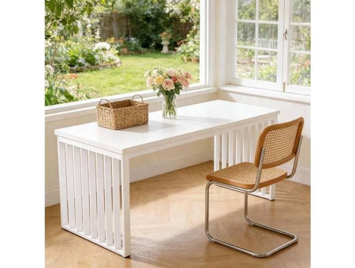 SENVIRO Bureau droit 2 personnes 180 x 60 x 76 cm blanc métal et bois style industriel