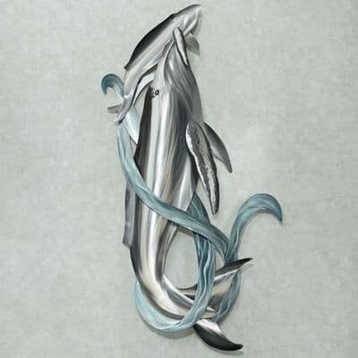 Copper Art Inc. Humpback Whale with Calf Wall Sculpture Silver , Silver