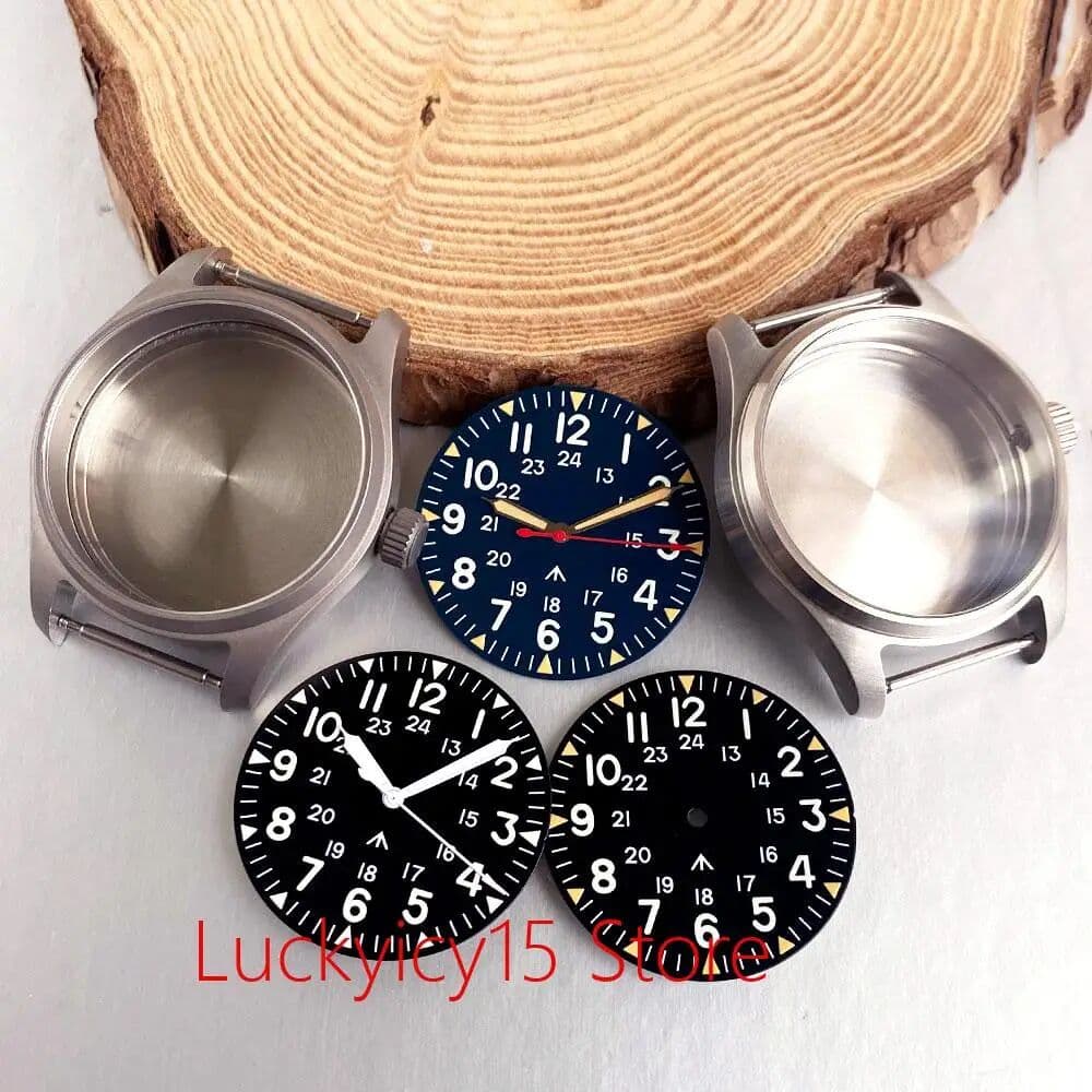 tandorio Titanium/Stainless Steel 39MM Pilot Watch Case 33.5mm Watch Dial Hands for NH35 NH36 ETA2824 PT5000 VH31 Sapphire Watch Parts