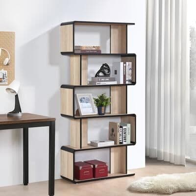 K&B Furniture InRoom Designs Oak Black Laminated Wood 3, 4, or 5-Shelf Bookcase