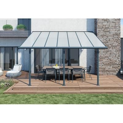 Terrassendach PALRAM - CANOPIA "Sierra Alu Terrassenüberdachung", grau, B:434cm T:295cm, Aluminium, Polycarbonat (PC), Terrassenüberdachungen, einfache DIY Montage