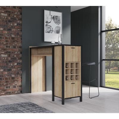 Barschrank FORTE "High Rock", schwarz (schwarz, riviera eiche), B:151,5cm H:120,3cm T:49,2cm, Dekorfolie, FSC-zertifizierter Holzwerkstoff, Schränke, Barschrank, Breite ca. 151,5 cm