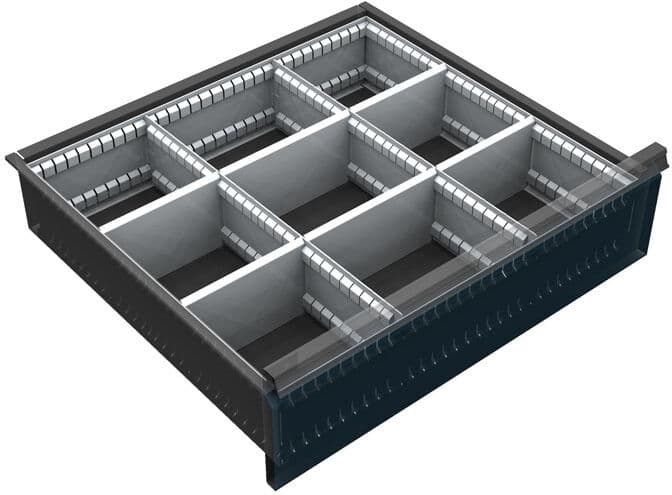Organizer szufladowy na narzędzia do szaf KOVOS szerokość 720 mm, 9 przegród, 150 - 240 mm
