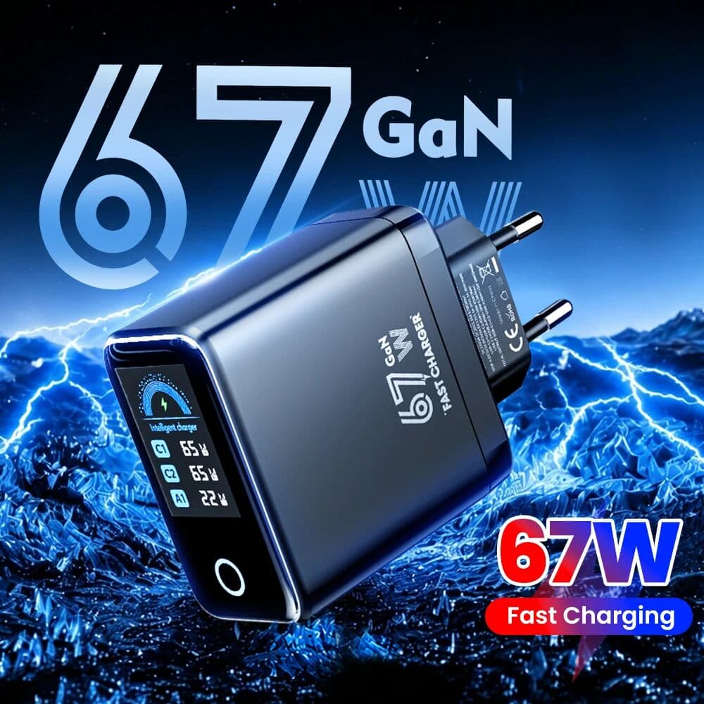 olaf 67w GaN Fast Charging Charger Smart 3Interface Independent Digital Display Screen Phones Adapter For Mobile Phones Tablet Laptop