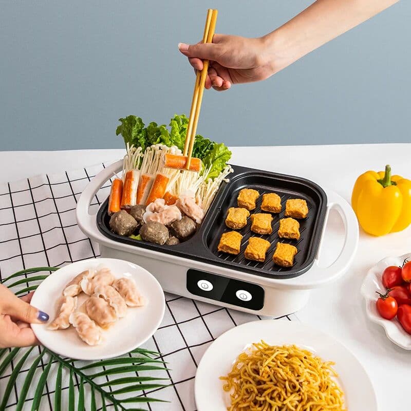 BALASHOV 2 in 1 Non-Stick Shabu Pot and Griddle Multi Cookers BBQ Shabu Shabu Pot with Grill, Steaks, Ramen& Noodles,electric cooking pot