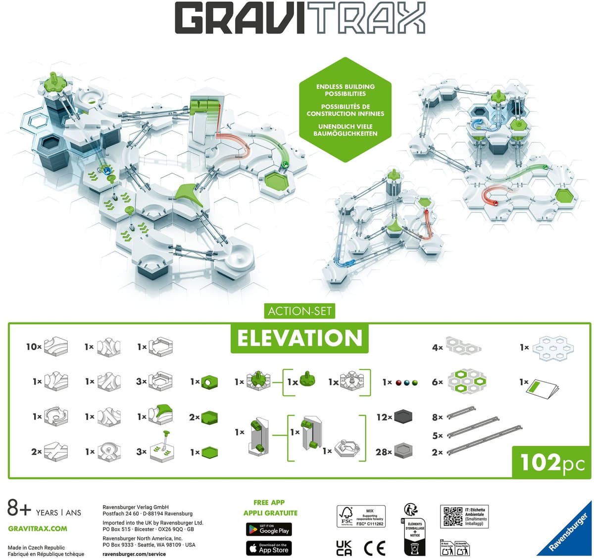 Kugelbahn-Bausatz RAVENSBURGER "GraviTrax Action-Set Elevation", weiß (bunt), Kugelbahnen, Kinder, Kunststoff, Kugelbahn-Bausatz, Made in Europe