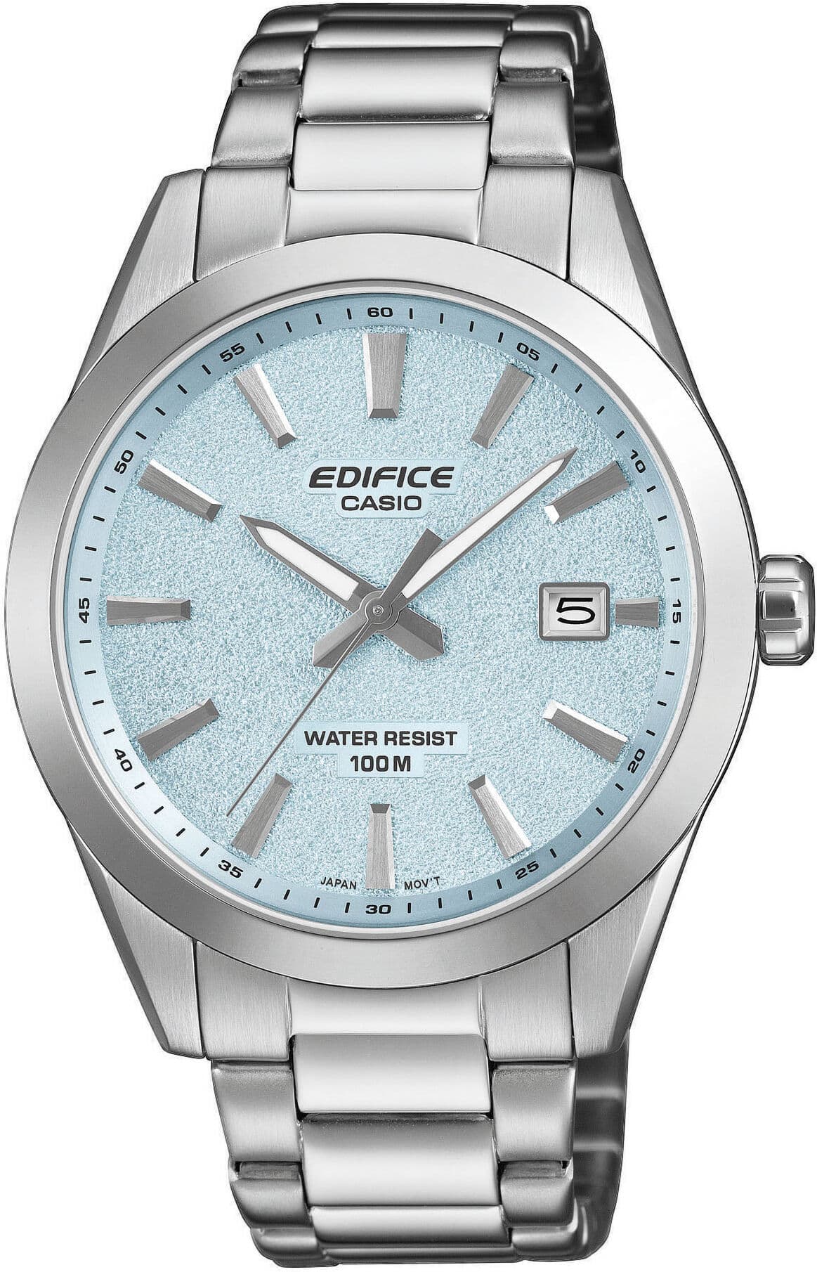 Quarzuhr CASIO EDIFICE, silber (edelstahlfarben, hellblau), Armbanduhren, Herren, Quarzuhr, Armbanduhr, Herrenuhr, Edelstahlarmband, analog, Tag, Neo-Display