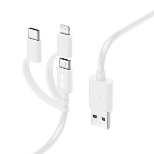 Hama USB-Kabel USB 2.0 USB-A Stecker, USB-C Stecker, Apple Lightning Stecker, USB-Micro-A Stecker 1m Weiß 00201535