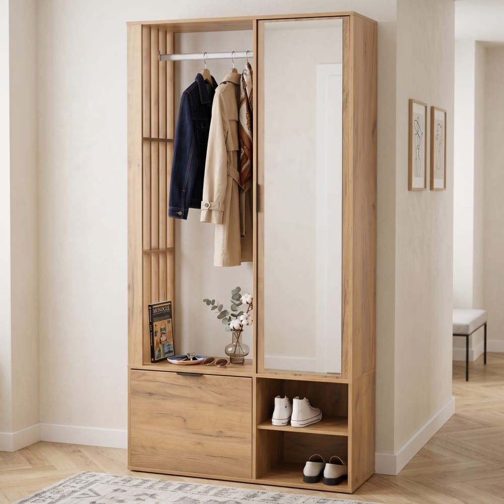 Urban Meuble Vestíbulo entrada madera 6 en 1 con espejo y perchero