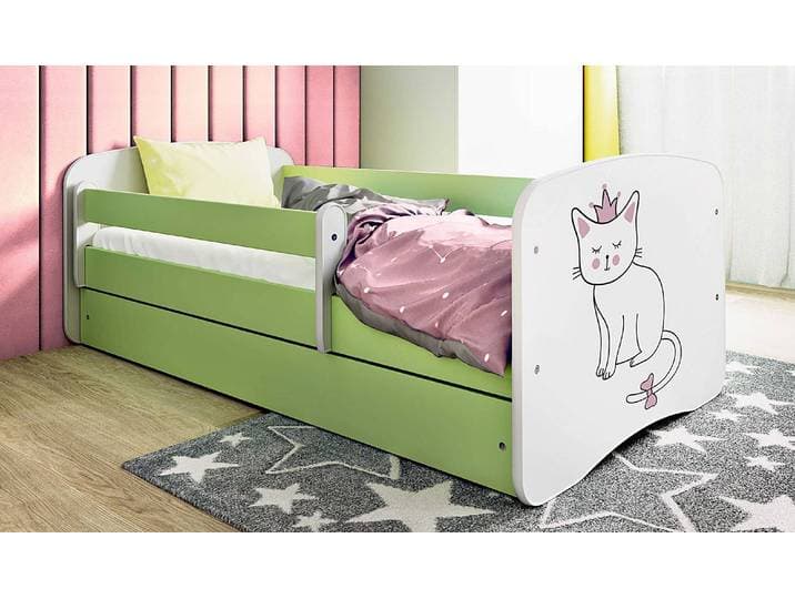 Lit simple Buyo - Chat 80 x 180 cm Avec sommier à lattes Vert/Vert clair