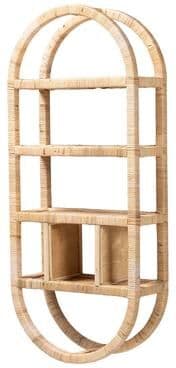 bali & pari Labonita Natural Rattan Wall Shelf - 3-Tier Wall-Mounted Display Unit with Arching Frame for Entryway, Living Room, or Bathroom