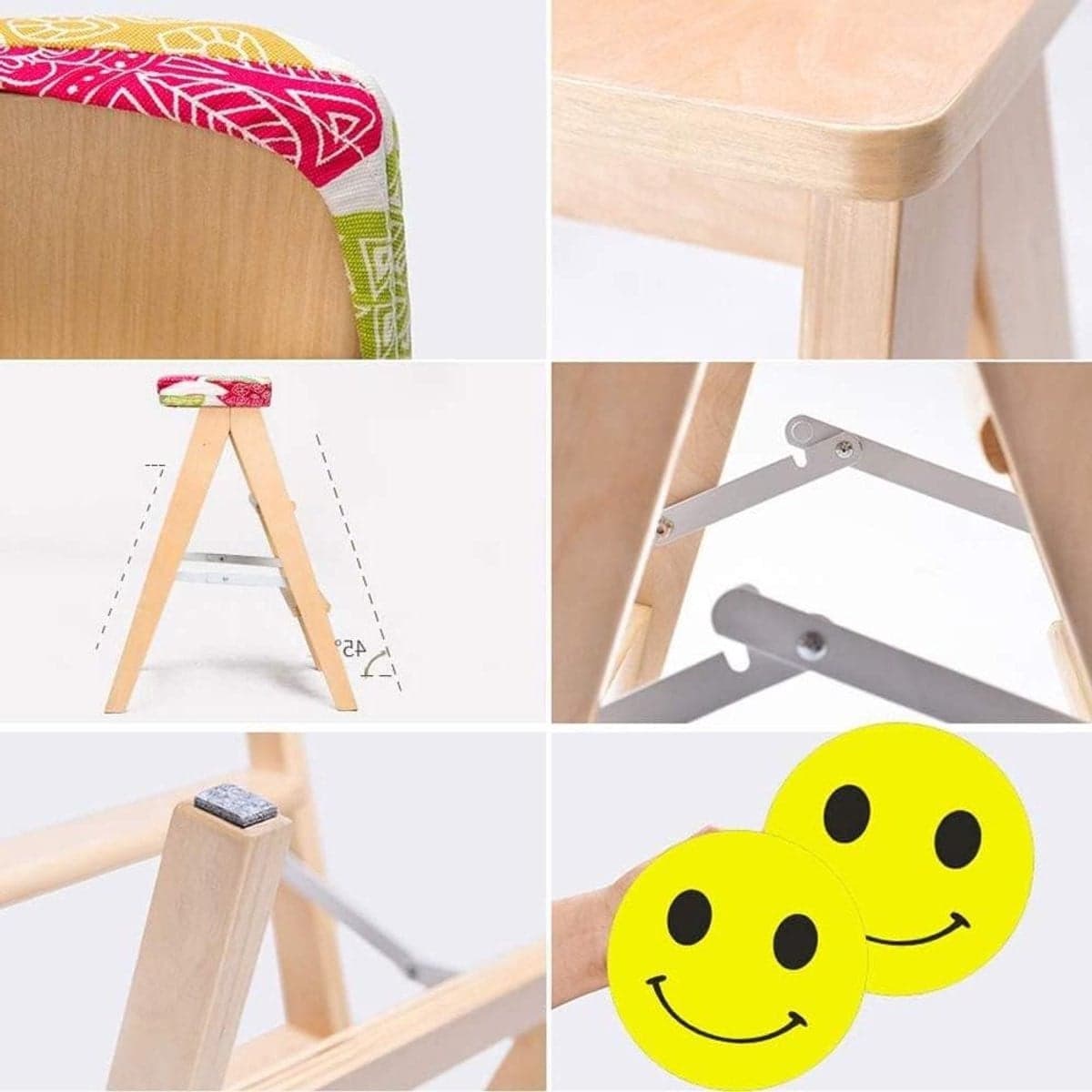 Opvouwbare houten stapkruk met 3 treden in houtkleur