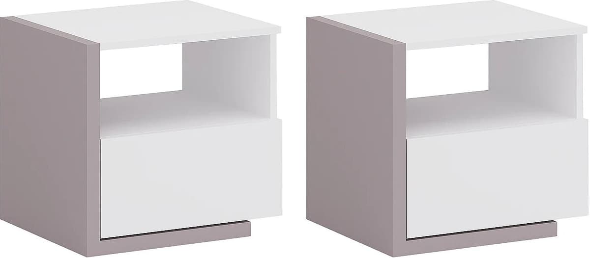 Vente-unique Lot de 2 tables de chevet - 1 tiroir et 1 niche - Blanc et taupe - NAPOLI II