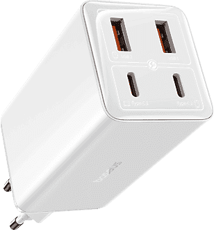 Cargador de pared - Baseus GaN, 100W, Tipo-C y USB, Con cable 100 cm, Carga rápida, Universal, Blanco