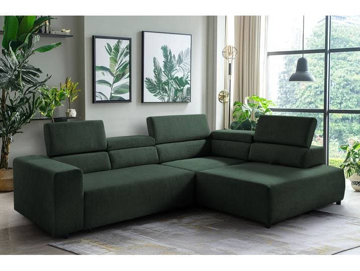 Ecksofa EXXPO - SOFA FASHION VITTORIO mit Komfortfunktionen, bequem und modern, Cord, L-Form , grün, B:308cm H:73cm T:203cm, Sofas, Ecksofa, inkl. Kopfteil- und Sitztiefenverstellung, wahlweise mit Bettfunktion