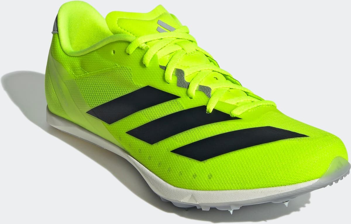 Laufschuh ADIDAS PERFORMANCE "ADIZERO DISTANCESTAR", Damen, Gr. 42,5, grün (lucid lemon, core schwarz, halo silber), Synthetik, Textil, Schuhe Laufschuh, Leichtathletik-Schuh