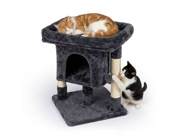 Relaxdays Arbre À Chat\, Niche Moelleuse\, 2 Poteaux En Sisal & Plateau\, H X L X P : 60 X 52\,5 X 41 Cm\, Sisal\, Gris Foncé