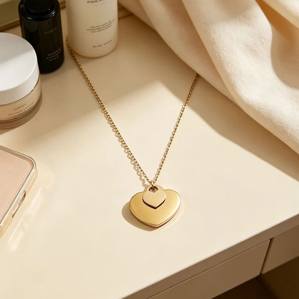 RUMNVNTY Fnixtar 10pcs Gold Color PVD Plating Double Heart Necklace Stainless Steel Two Love Pendant 18K Gold Necklaces Jewelry Gift