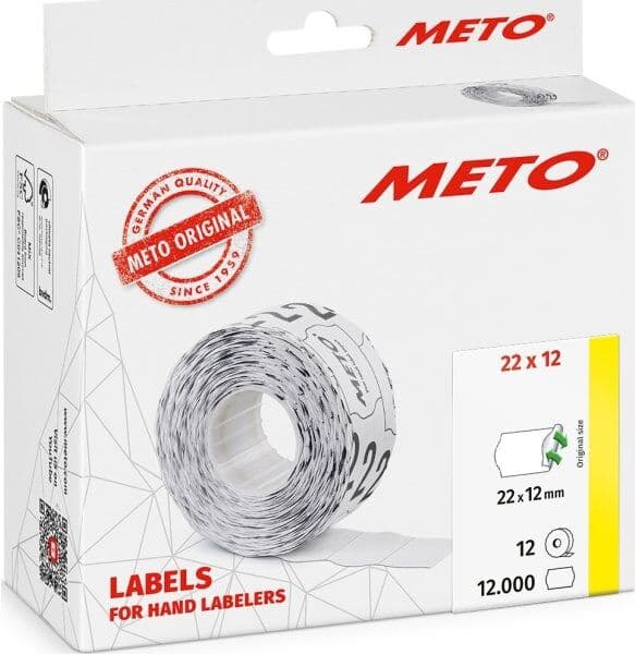 Meto Pristiketter Aft.   22x12 Mm   Hvid   12 Rl.