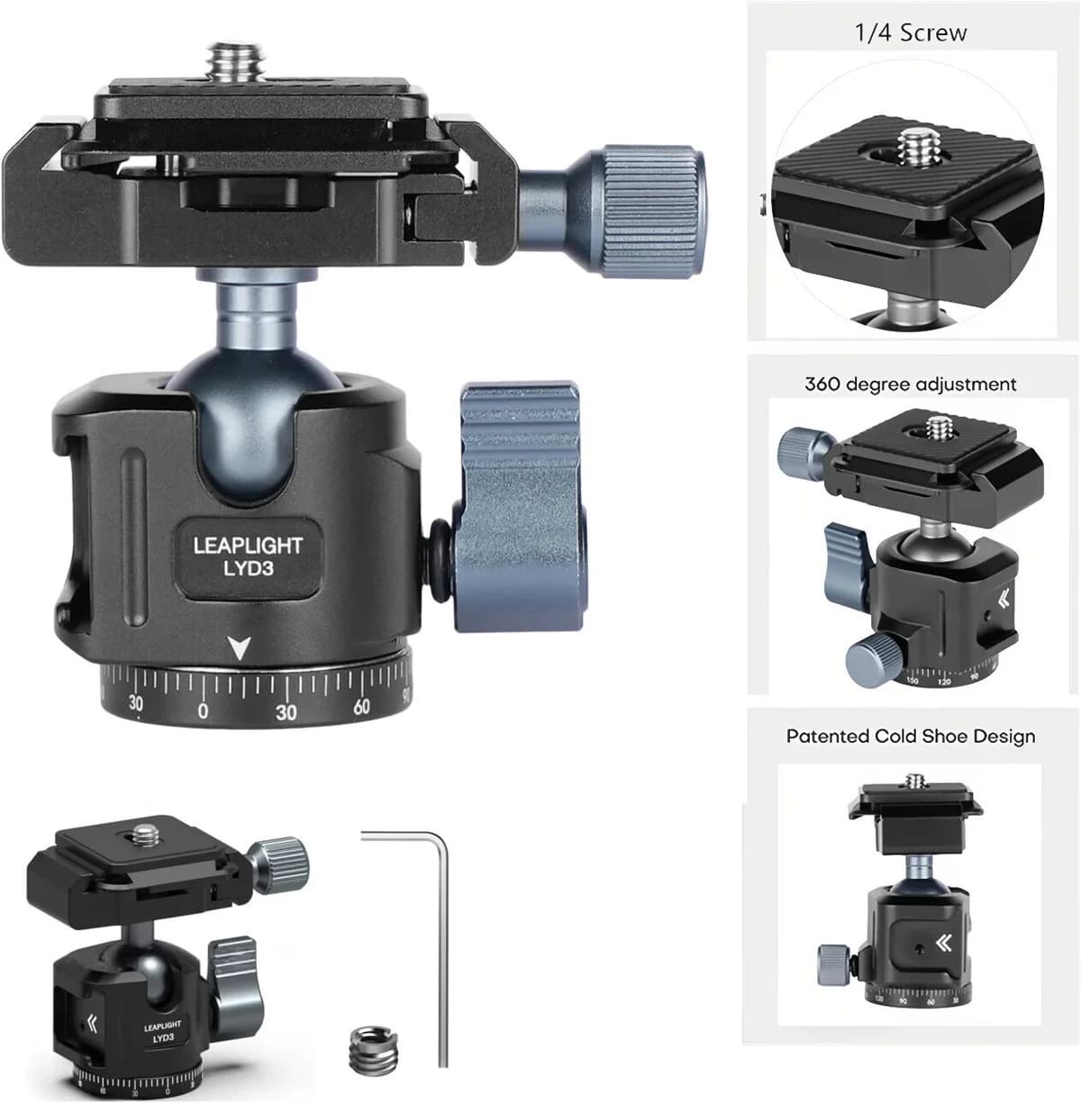 NONE Quick Release Aluminum Tripod Ball Head w Arca Swiss +Cold Shoe Camera Mount for DSLR Camera Monitor Mic Light Tripod Photograph
