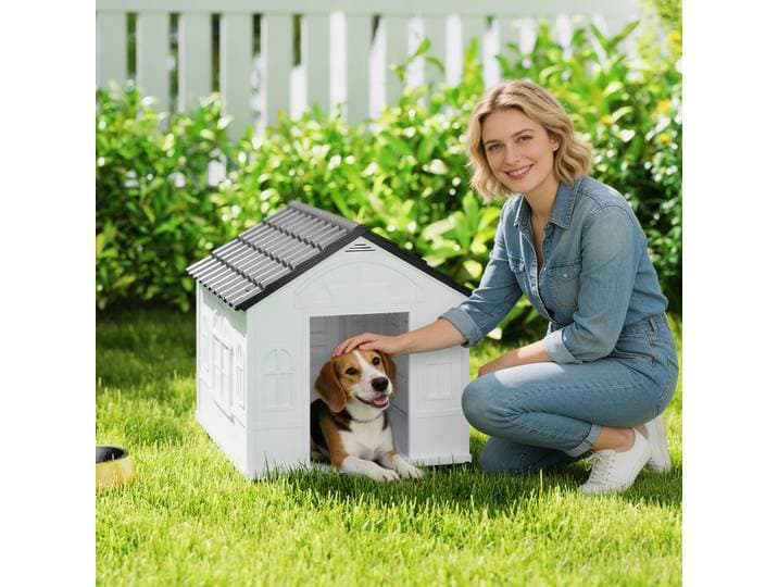 PawHut Niche Extérieur PP Blanc Chiens Moyens 65x75.7x63cm