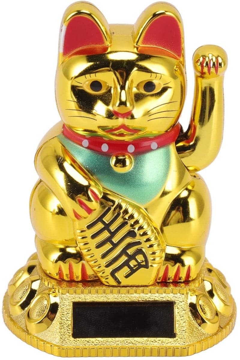 Dailygoods Lucky Cat Gouden Zonne-Energie Zwaaiende Arm Feng Shui Decoratie