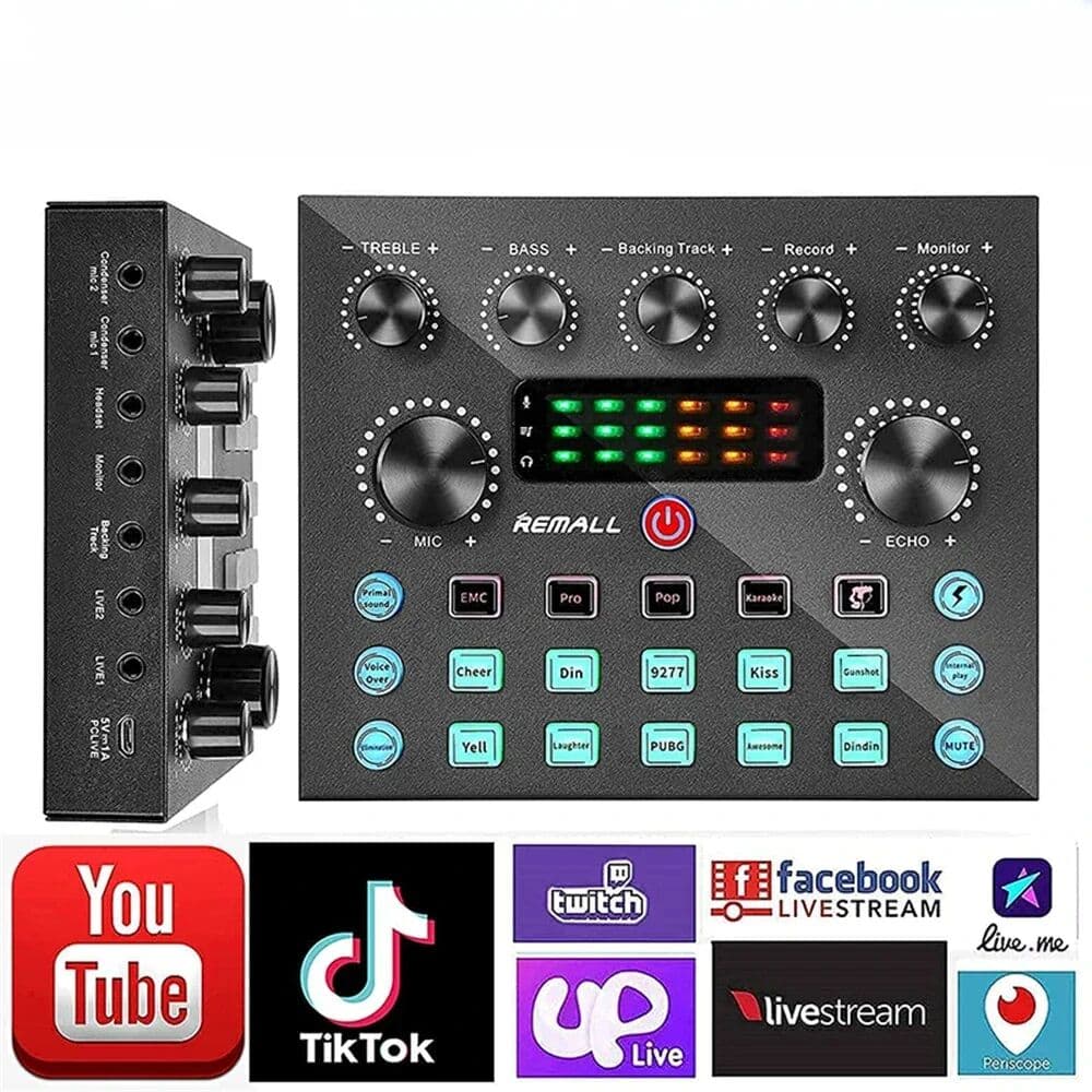 INMAS Live Sound Card V8S Audio USB External Sound Card Bluetooth Microphone Mixer Voice Changer Live Streaming Audio Sound Mixer