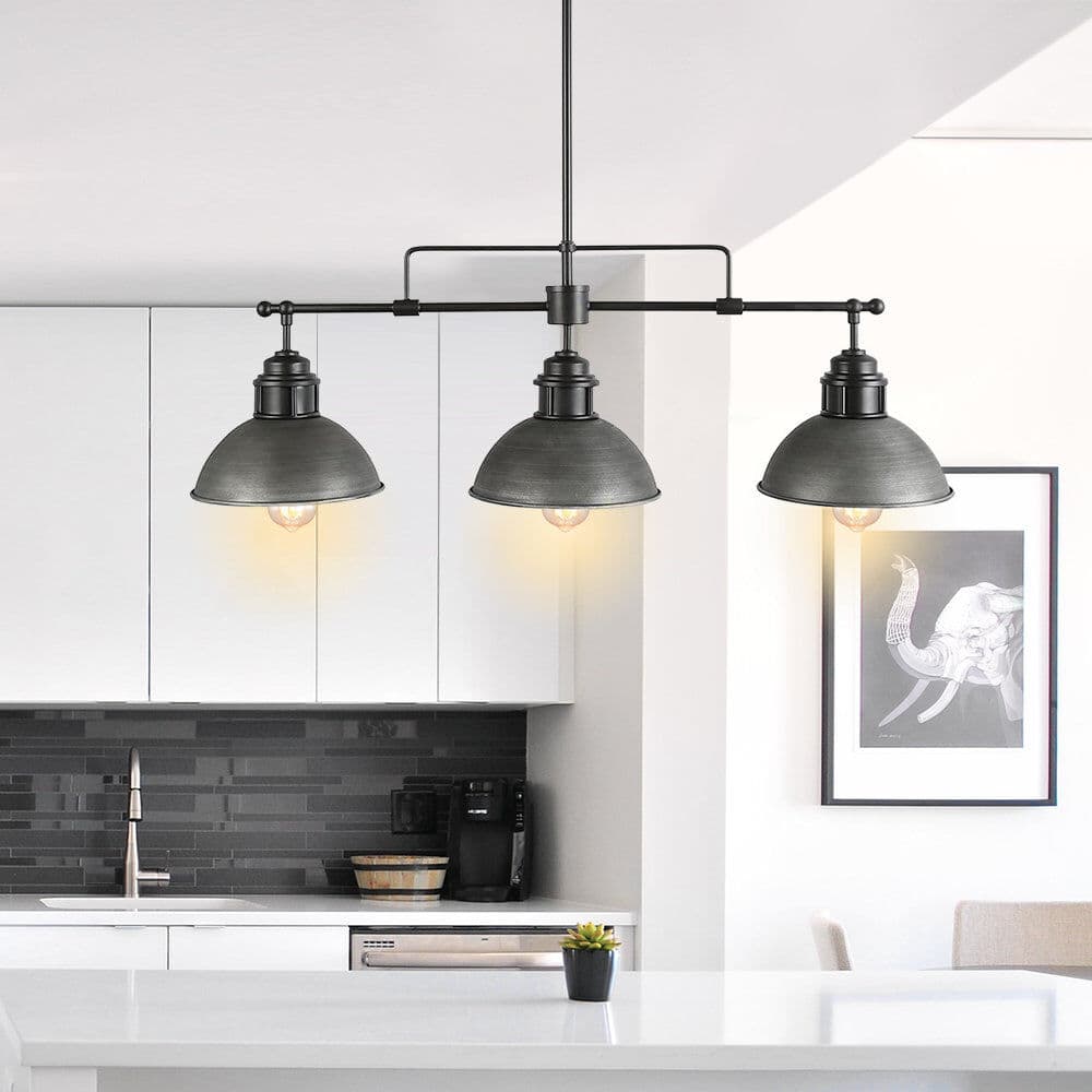 Longshore Tides Essence 3-Light Industrial Kitchen Island Pendant Lighting Fixture Linear Chandelier Matte Black 30cm H X 90cm W