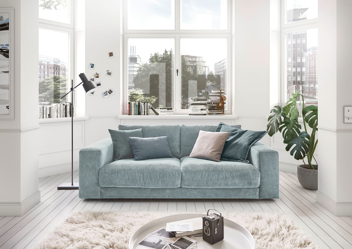 2-Sitzer 3C CANDY "Enisa softig und legeres Big-Sofa, bequem und komfortabel", blau (bleu), B:230cm H:85cm T:127cm, 88% Polyester, 12% Polyacryl, Sofas, 2-Sitzer, Zeitloses und stylisches Loungemöbel, in Breitcord bleu B/H/T: 230cm x 85cm x 127cm, Breitco