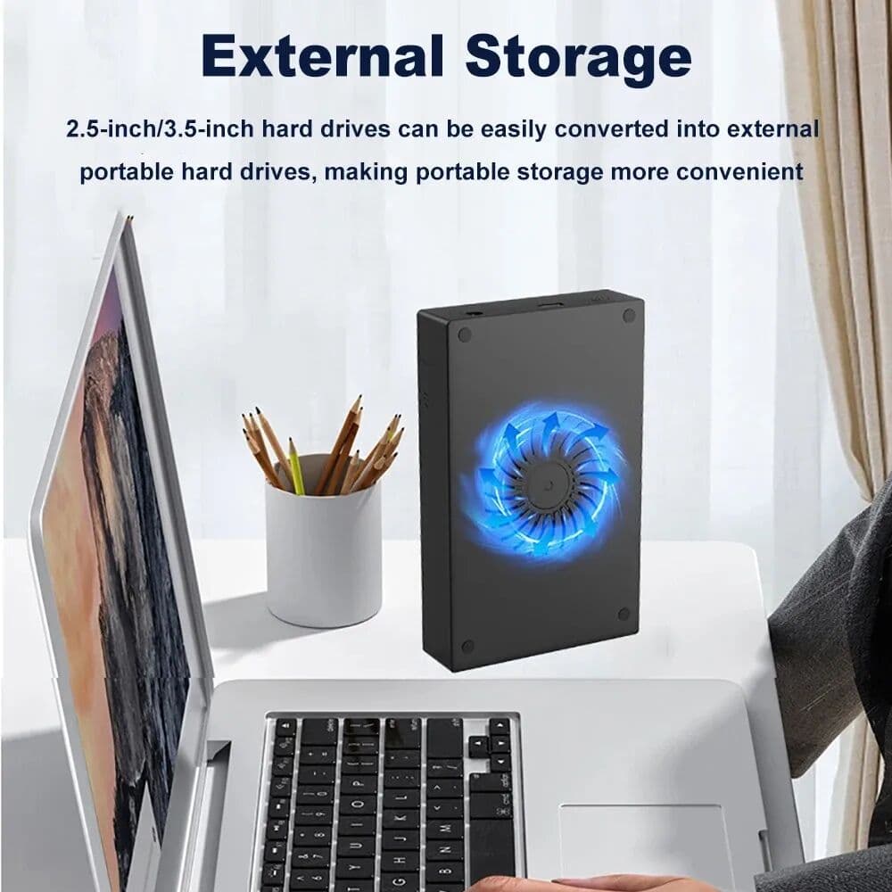 kebidu 2.5/3.5 Inch HDD Case SATA to USB 3.0 Adapter SSD External Hard Drive Enclosure Cooling Fan 450Mb/s 22TB HDD Case for PC Laptop