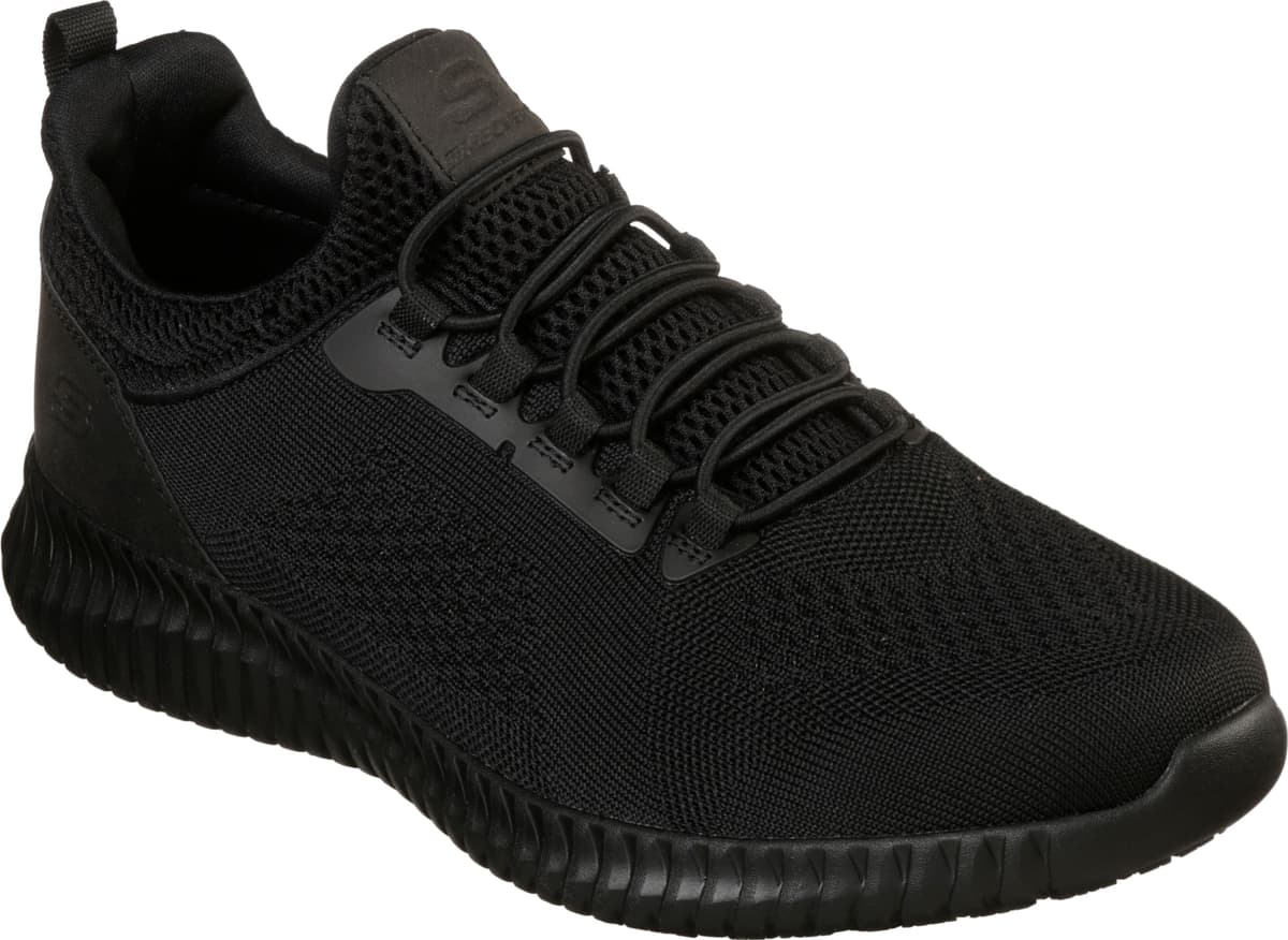 Berufsschuh SKECHERS "CESSNOCK" Gr. 47,5, schwarz, 47,5, Lederimitat, Textil, Schuhe, Berufsschuh, Schnürschuh für Gastronomie,Pflege mit stretch bungee Schnellschnürung schwarz 47,5