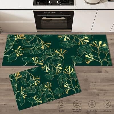 Useful Little Things Green Leaf Absorbent Kitchen Floor Mat Non Slip Washable Rug For Kitchen, Bathroom & Entryway b 15.7 23.6 In