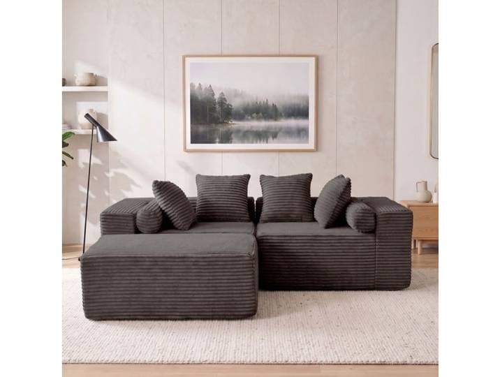 VUENOR Canapé modulable 3 places 266x110 cm noir – méridienne sans montage