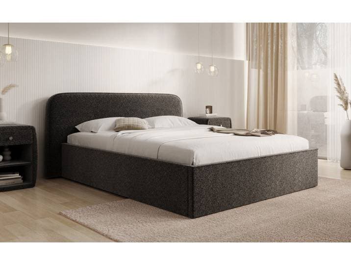Designer Polsterbett Nola in Strukturstoff mit Stauraum - 180x200 - Schwarz - Luxusbetten24