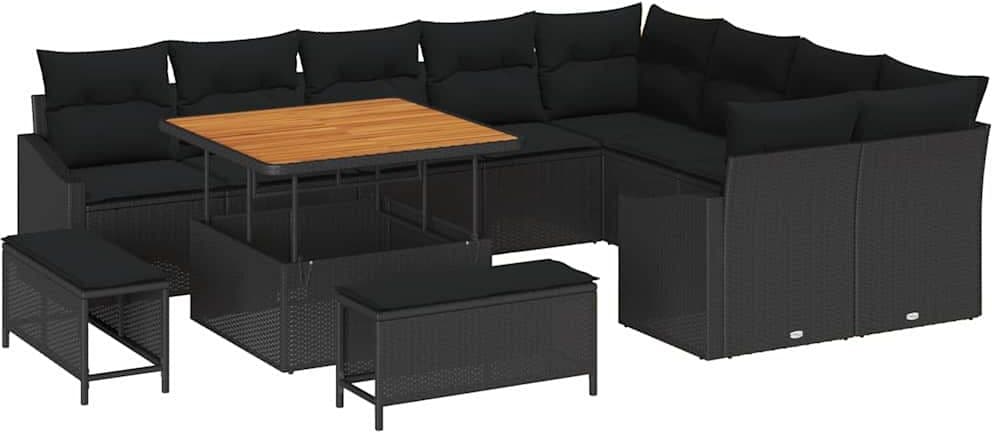 vidaXL Ensemble de canapé de jardin 12 pc 7 place Noir Poly rotin