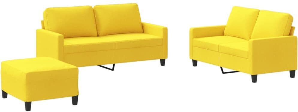 vidaXL Ensemble de canapés 3 pcs avec coussins Jaune clair Tissu