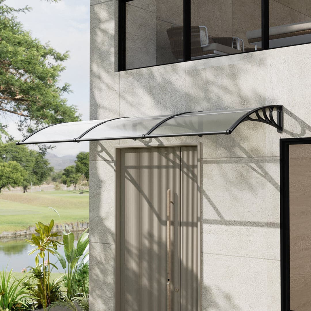 Living And Home 100cm D Plastic Cover Retractable Door / Window Awning Grey 28cm H x 300cm W x 100cm D