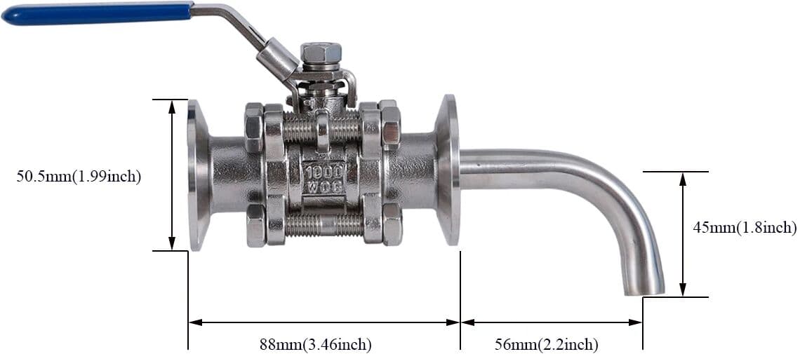 Brew Shark 1.5 Inch Tri Clamp Ball Valve & Racking Arm Pick-up Tube Stainless Steel 304 Homebrew Boil Kettle Conical Fermenter Parts